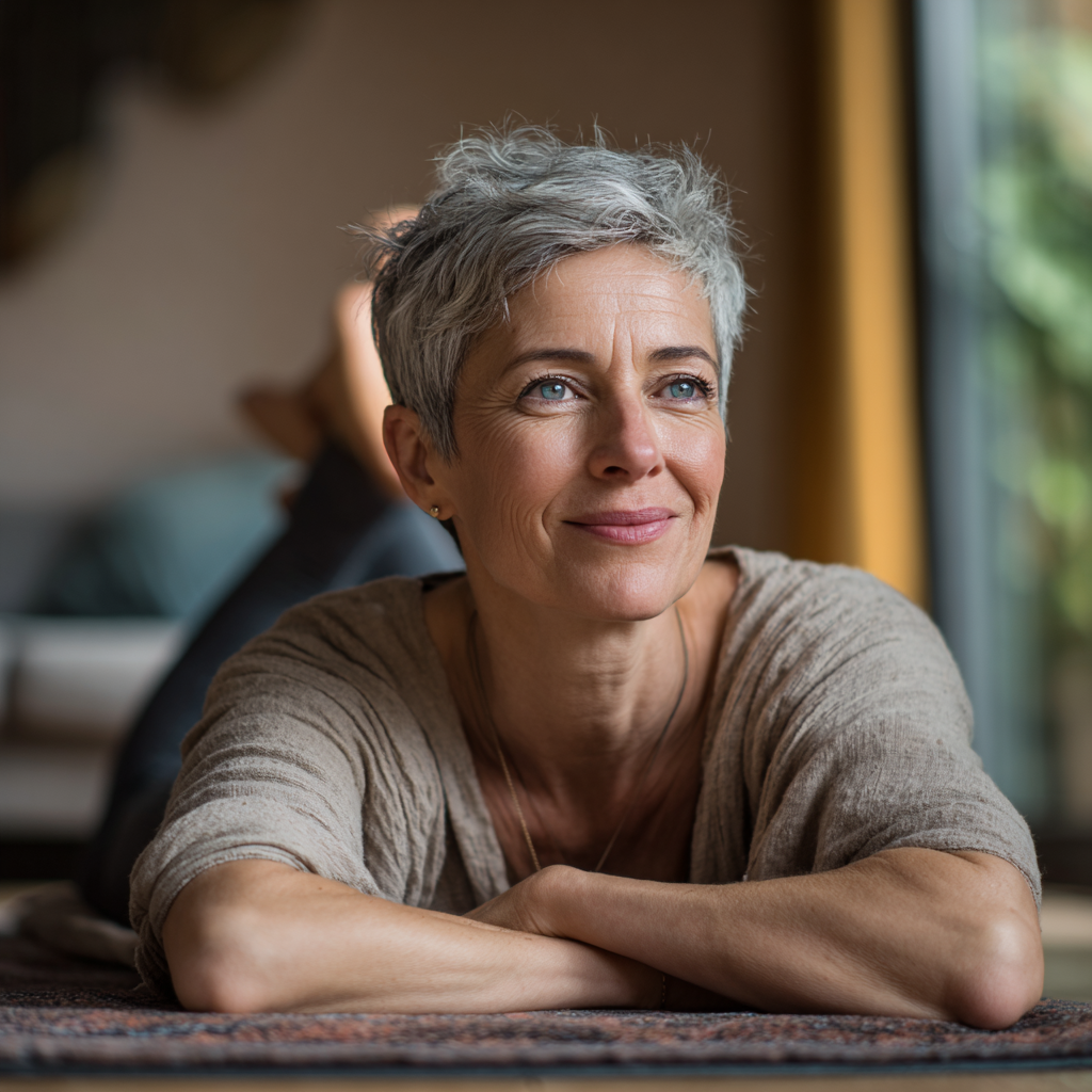 Prirodzené svetlo prúdiace do pokojného jógového štúdia s rastlinami a mäkkými textúrami